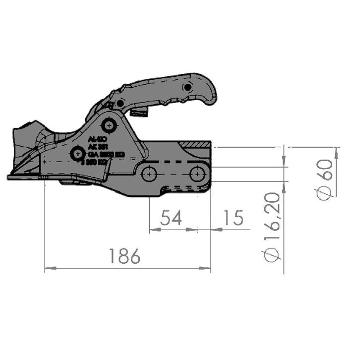 AL-KO AK 351 ø 60 mm acoplamiento de bola esquema medidas dimensiones unidad