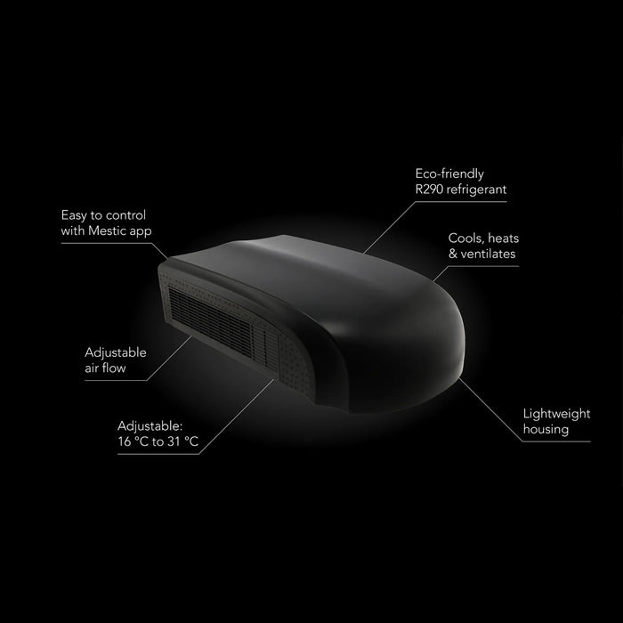 Aire acondicionado RTA 2500 L Negro perfil lateral carcasa negra diseño aerodinámico