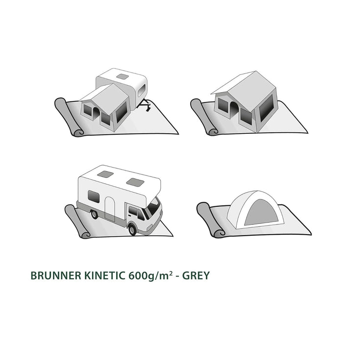 Alfombra de avancé BRUNNER Kinetic Veranda 600 gris apta para caravana, tienda de campaña, avancé y autocaravana