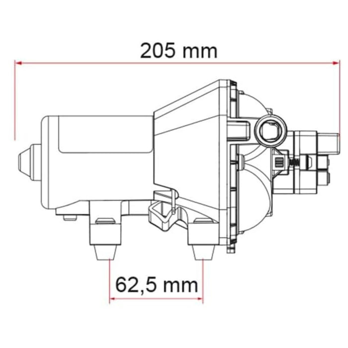 Dimensiones del costado de la Bomba de agua Fiamma Aqua 8F 12V 7L