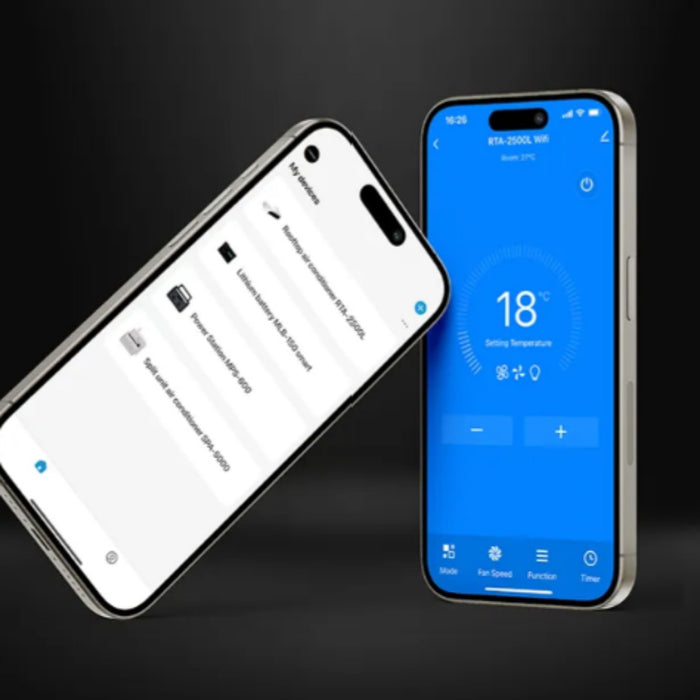 Control del aire acondicionado RTA 2500 L mediante aplicación móvil con ajuste de temperatura y funciones inteligentes