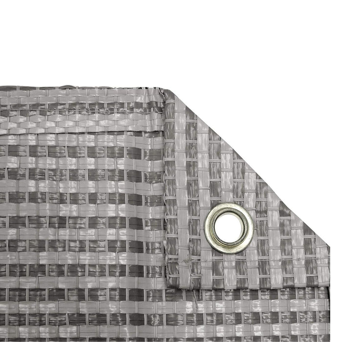 Detalle del tejido reforzado y ojal metálico de fijación de la alfombra BRUNNER Kinetic Veranda 250x400