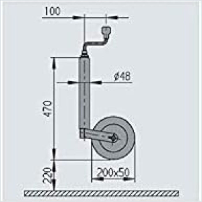 Dimensiones de la rueda de soporte AL-KO de 48 mm para remolques