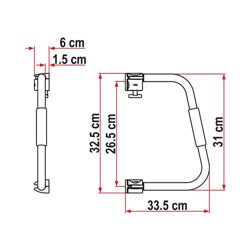Dimensiones y plano técnico del asa de seguridad Fiamma Security 31