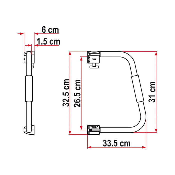 Dimensiones y plano técnico del asa de seguridad Fiamma Security 31