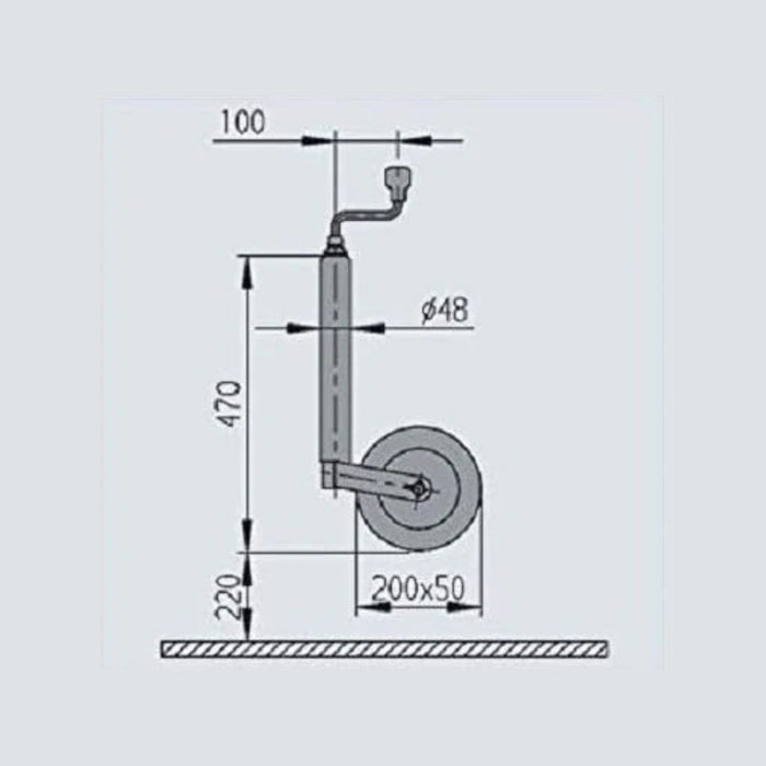 Dimensiones y especificaciones de la rueda jockey AL-KO 200x50 para remolque y caravana