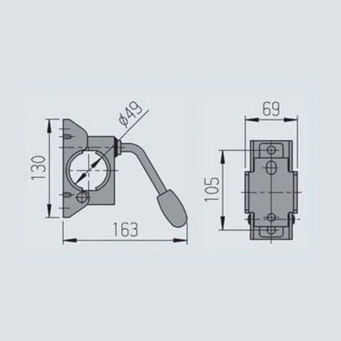 Especificaciones y medidas de la abrazadera AL-KO para rueda de soporte de 48 mm