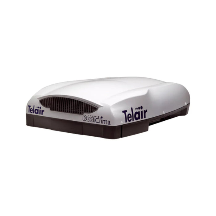 Telair Dual Clima 8400H vista lateral izquierda carcasa blanca instalación techo autocaravana