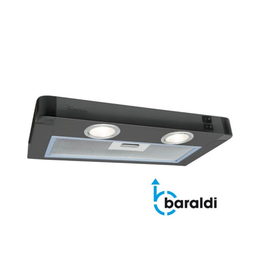 Campana extractora Baraldi 12V en negro para campers y autocaravanas, diseño compacto y silencioso