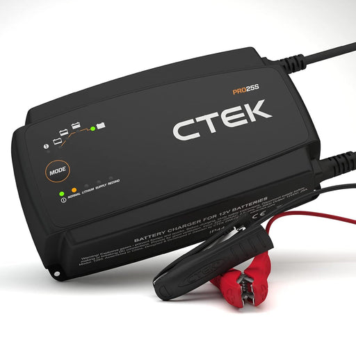 Cargador de batería CTEK PRO 25S 12V 25A para coche y caravana con pinzas de conexión