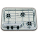 Vista superior de la cocina SMEV 913 en acero inoxidable con 3 quemadores de gas para caravana