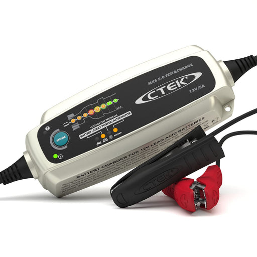 Cargador de batería CTEK MXS 5.0 12V 5A con pinzas para coche y autocaravana