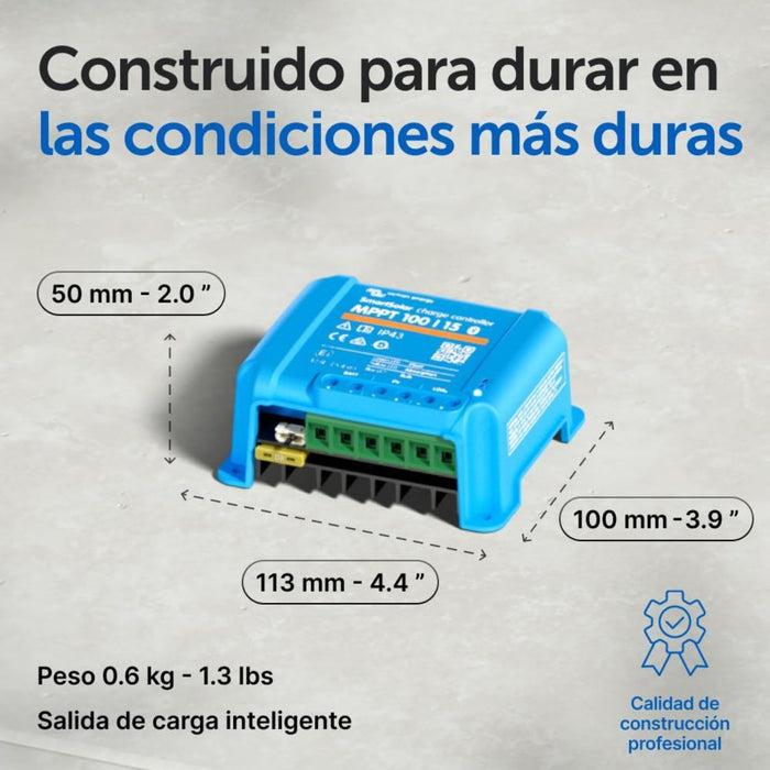 Esquema de dimensiones y peso del regulador de carga solar Victron SmartSolar MPPT 100/15.