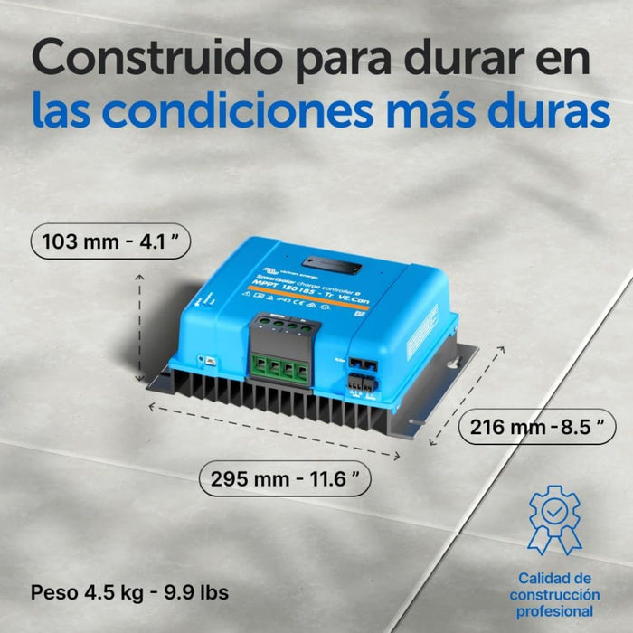 Esquema con las dimensiones físicas y peso del regulador Victron SmartSolar MPPT 150/85 VE.Can