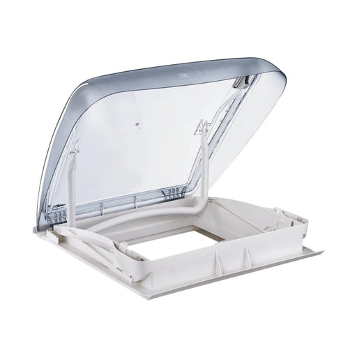 Claraboia Dometic Mini Heki 25–42 mm con ventilación forzada abierta en techo de autocaravana
