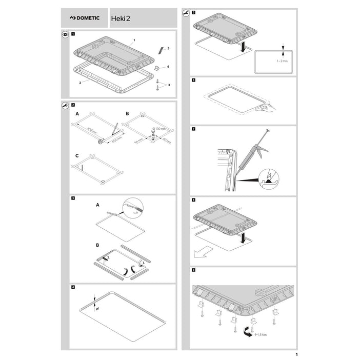 Guía de montaje claraboya Dometic Heki 2 ilustrada