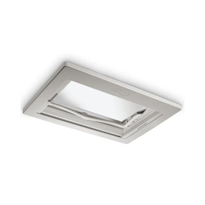 Claraboya Dometic Mini Heki 500x700 mm abierta con mecanismo de apertura visible