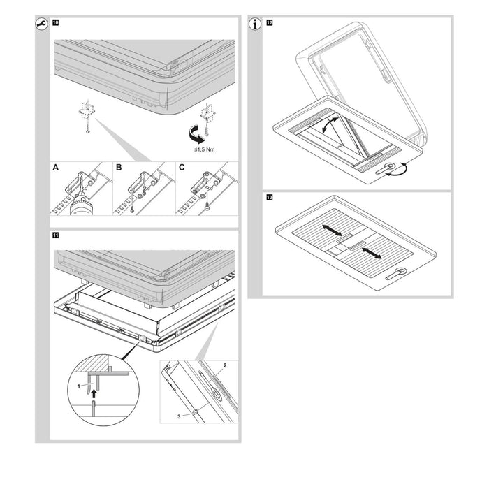 Vista superior del marco y tapa de la claraboya Dometic Mini Heki 500x700 mm