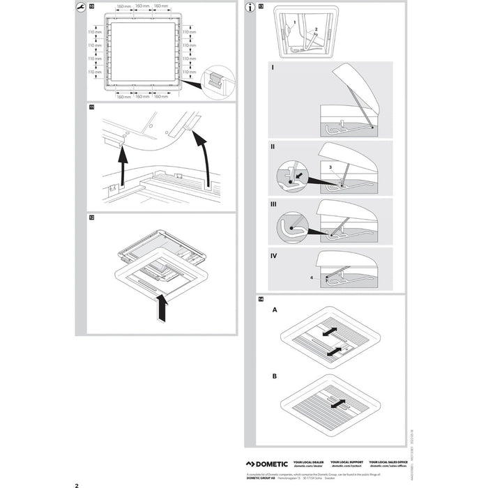 Claraboya Dometic Mini Heki Style vista exterior con cúpula abierta.