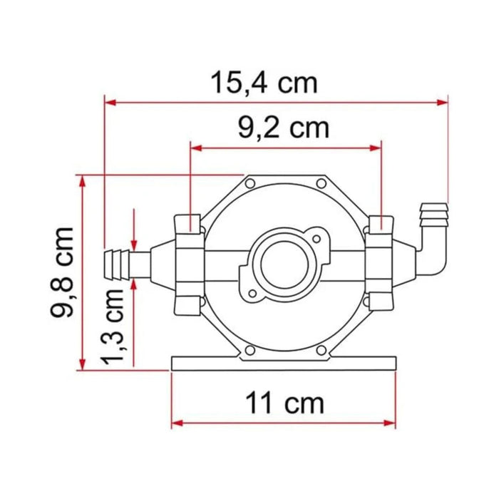 Diagrama frontal con medidas del vaso de expansión Fiamma A20 para bombas de agua de autocaravana y camper