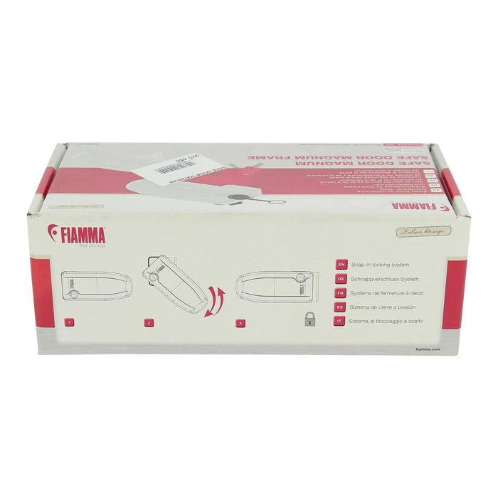 Caja del cierre de seguridad Fiamma Safe Door Magnum Frame con instrucciones de instalación