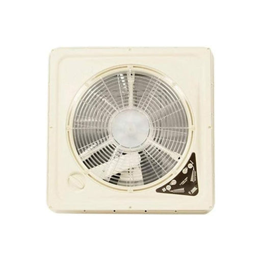 Vista frontal interior de la claraboya con ventilador Fiamma Turbo Vent Premium blanca