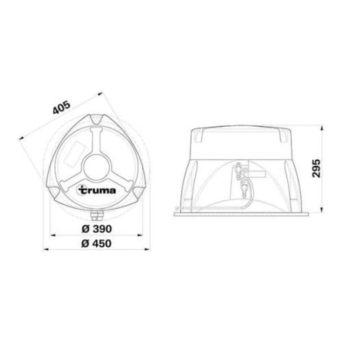 Dimensiones y esquema de instalación del calentador Truma Boiler 14 litros para caravana