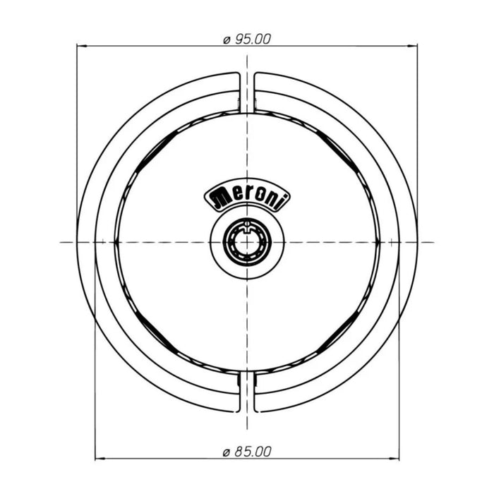 Plano frontal con dimensiones de la cerradura Meroni UFO Auto Classic