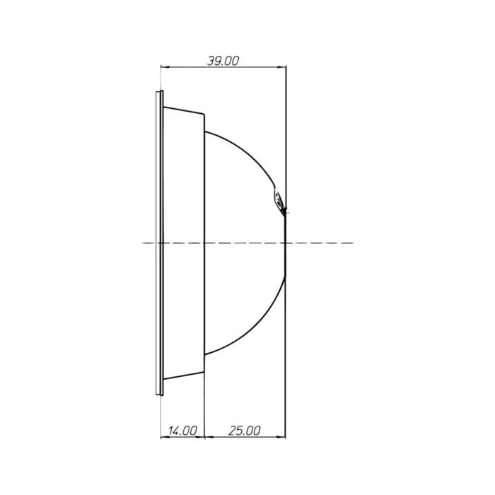 Plano lateral con medidas de la cerradura Meroni UFO Auto Classic