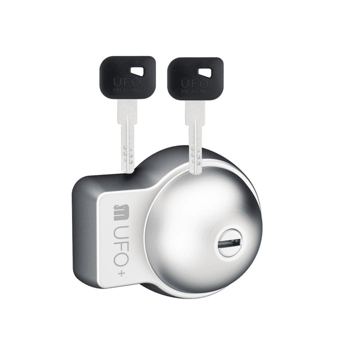 Cerradura Meroni UFO+ PLUS en acabado metálico con dos llaves incluidas