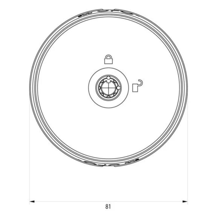 Dimensiones frontales de la cerradura Meroni UFO2 para furgonetas