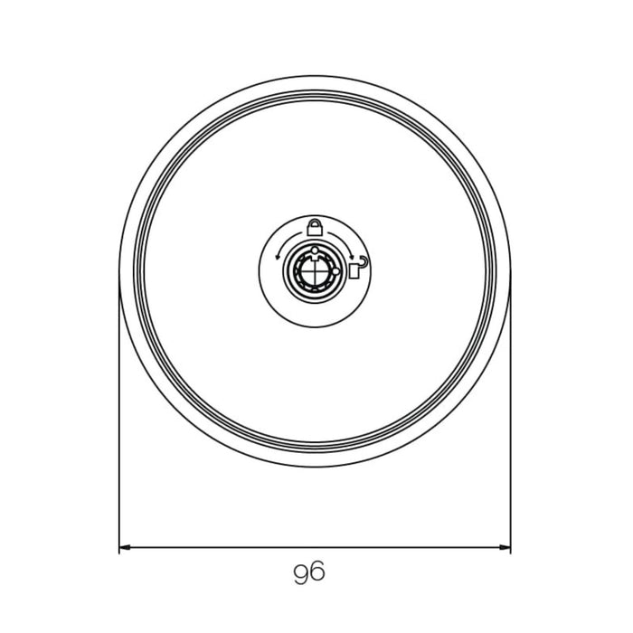 Plano técnico frontal Meroni UFO3 Smart Duo negro cerradura antirrobo para furgoneta diámetro 96 mm
