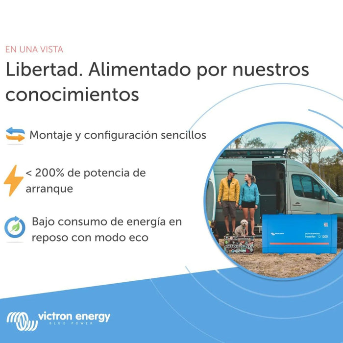 Ventajas del inversor Victron Phoenix 12V 1200W mostradas junto a una furgoneta camper