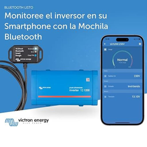 Inversor Victron Phoenix 12V 1200W con módulo Bluetooth y visualización en smartphone
