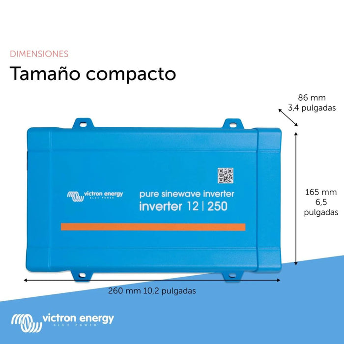 Dimensiones del inversor Victron Phoenix 12V 250W vistas desde arriba
