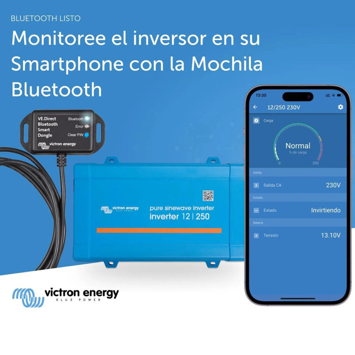 Inversor Victron Phoenix 12V 250W con módulo VE.Direct Bluetooth Smart Dongle y aplicación móvil