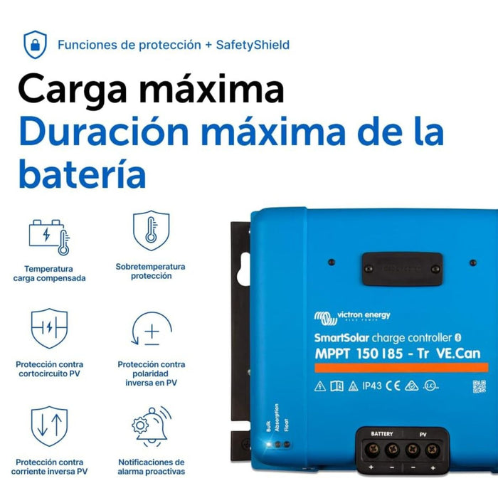 Sistemas de protección SafetyShield contra cortocircuito, sobretemperatura y polaridad inversa en Victron SmartSolar MPPT 150/85