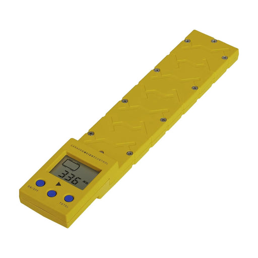 Vista inclinada de la báscula portátil Reich Caravan Weight Control CWC para medición de peso en caravanas y remolques.