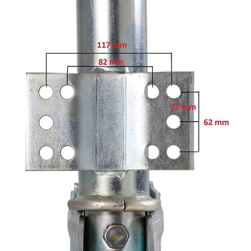 Medidas del soporte de anclaje de la rueda jockey automática con tubo de 60 mm