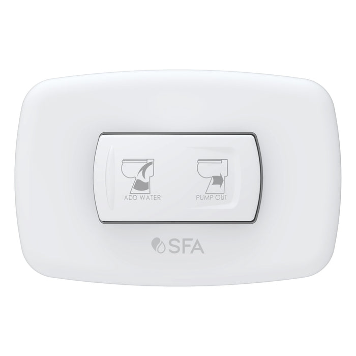 Bedienteil elektrische Bordtoilette Sanimarin Comfort: weißer Kippschalter mit den Positionen ADD WATER und PUMP OUT