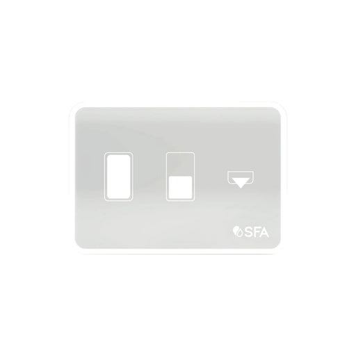 Comando da sanita elétrica Sanimarin: novo teclado Luxe com painel frontal branco, três teclas e logótipo SFA