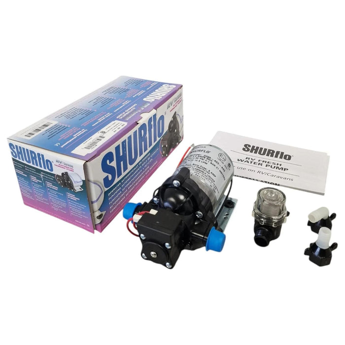 Bomba Shurflo 12V con filtro transparente y conexiones