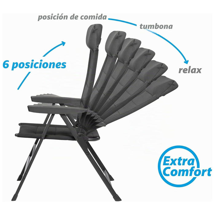 Silla reclinable de camping Brunner Skye 3D con 6 posiciones desde lectura hasta relax tumbona
