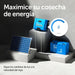 Sistema fotovoltaico compacto con regulador Victron SmartSolar MPPT 150/85, panel solar y batería de litio.