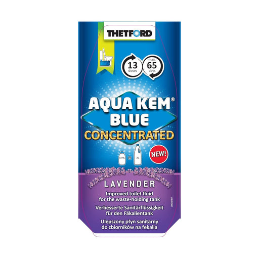 Etiqueta frontal del aditivo sanitario Thetford Aqua Kem Blue Concentrado Lavanda
