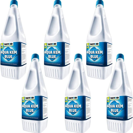 Pack de 6 botellas de Thetford Aqua Kem Blue, aditivo para depósitos de aguas negras en caravanas y autocaravanas.