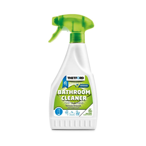 Botella del limpiador de baño Thetford Bathroom Cleaner, fórmula antical y antisarro.