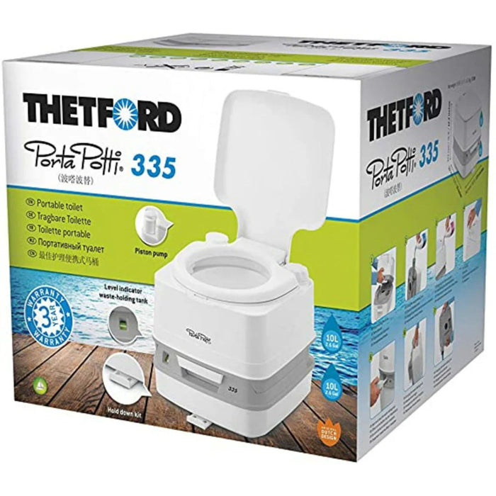 Caja del inodoro portátil Thetford Porta Potti Qube 335 con descripción y funciones del modelo
