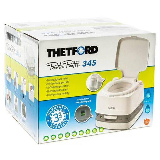 Caja del inodoro portátil Thetford Porta Potti Qube 345 con descripción y funciones del modelo
