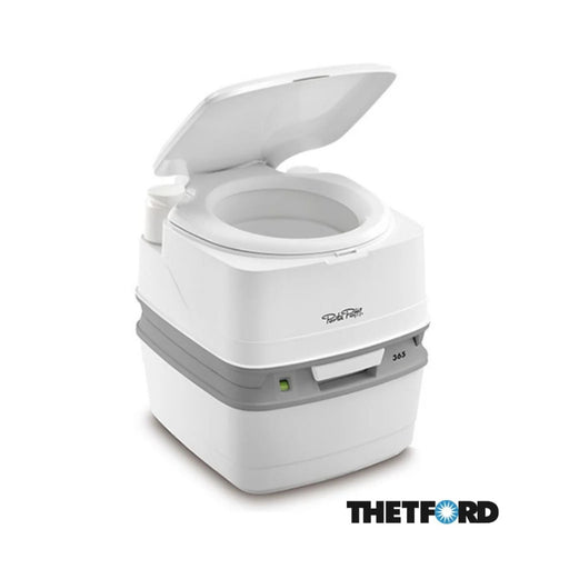 Inodoro portátil Thetford Porta Potti Qube 365 con tapa abierta y diseño de gran capacidad